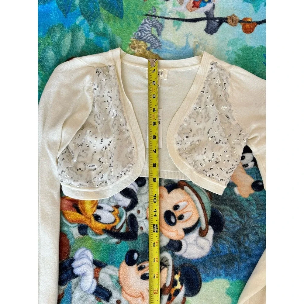NWT Place‎ Girls Ivory Silver Sequin Cropped Fancy Cardigan Sweater Size Med 7/8 - Picture 8 of 8